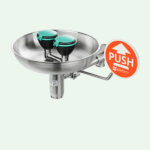 PremiumLine Sicherheits-Augendusche mit Auffangbecken aus Edelstahl für Wandmontage Aufputz