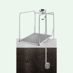 PremiumLine frostsichere selbstentleerende Augenduschen-Station mit umliegendem Schutzkorb mit Unterflurauslösung, Edelstahl für Bodenmontage – Bild 4